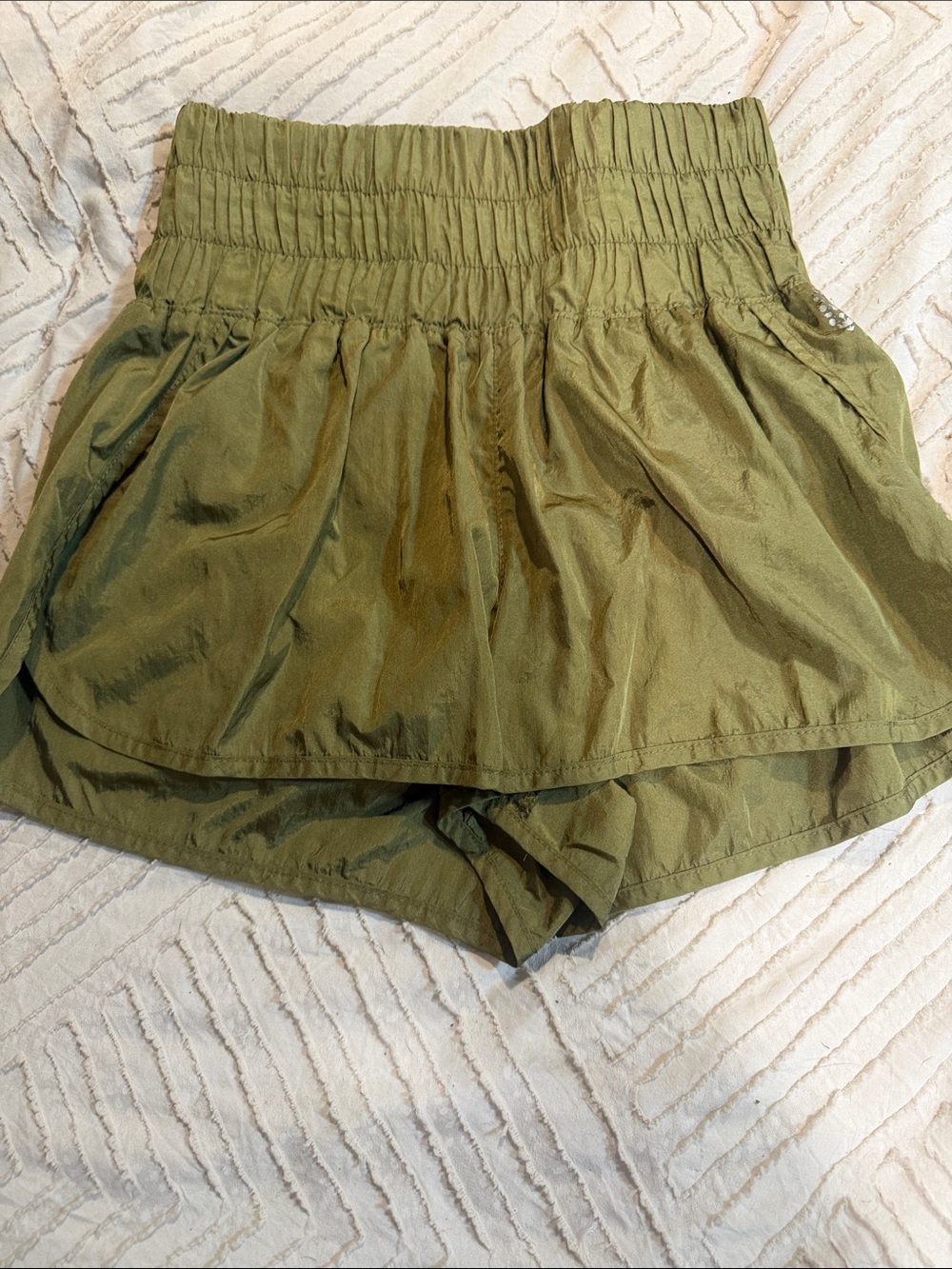 Free People Olive Green Layered Ruffle Athletic Shorts